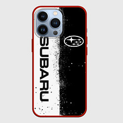 Чехол для iPhone 13 Pro СУБАРУ - SUBARU ЧЕРНО БЕЛЫЕ БРЫЗГИ КРАСКА, цвет: 3D-красный