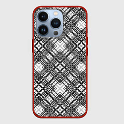 Чехол для iPhone 13 Pro Черно-белый геометрический узор в клетку, цвет: 3D-красный