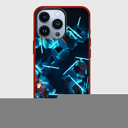 Чехол iPhone 13 Pro Неоновые фигуры с лазерами - Голубой