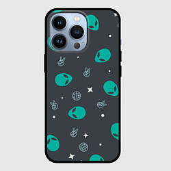 Чехол для iPhone 13 Pro Aliens pattern, цвет: 3D-черный