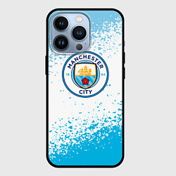 Чехол для iPhone 13 Pro Manchester голубые брызги на белом фоне, цвет: 3D-черный