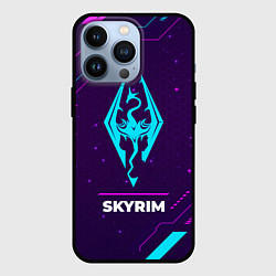 Чехол для iPhone 13 Pro Символ Skyrim в неоновых цветах на темном фоне, цвет: 3D-черный