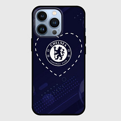 Чехол для iPhone 13 Pro Лого Chelsea в сердечке на фоне мячей, цвет: 3D-черный