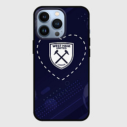 Чехол для iPhone 13 Pro Лого West Ham в сердечке на фоне мячей, цвет: 3D-черный