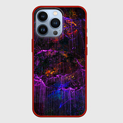 Чехол для iPhone 13 Pro Неоновые лучи и листья - Фиолетовый, цвет: 3D-красный