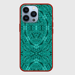 Чехол для iPhone 13 Pro Бирюзовый восточный ажурный узор, цвет: 3D-красный