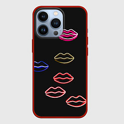 Чехол для iPhone 13 Pro Неоновое множество губ - Красный, цвет: 3D-красный
