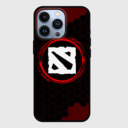 Чехол для iPhone 13 Pro Символ Dota и краска вокруг на темном фоне, цвет: 3D-черный