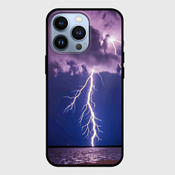 Чехол для iPhone 13 Pro Разряд молний над океаном, цвет: 3D-черный