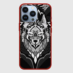 Чехол для iPhone 13 Pro Черно-белый волк, цвет: 3D-красный