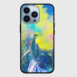 Чехол для iPhone 13 Pro Абстрактные краски и люди - Жёлтый, цвет: 3D-черный