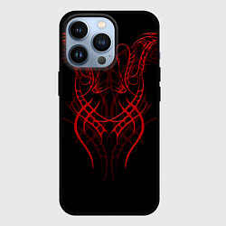 Чехол для iPhone 13 Pro Красный узор с глазами на спине, цвет: 3D-черный