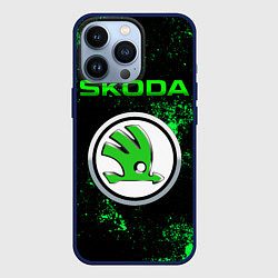 Чехол для iPhone 13 Pro SKODA - ЗЕЛЕНЫЕ БРЫЗГИ, цвет: 3D-тёмно-синий