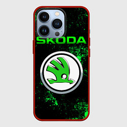 Чехол для iPhone 13 Pro SKODA - ЗЕЛЕНЫЕ БРЫЗГИ, цвет: 3D-красный