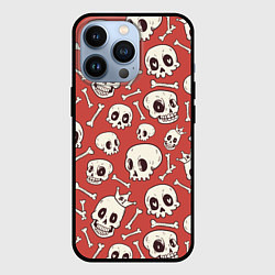 Чехол для iPhone 13 Pro Черепа на красном фоне, цвет: 3D-черный