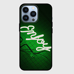 Чехол для iPhone 13 Pro Неоновая надпись во тьме: Наслаждайся - Зелёный, цвет: 3D-черный