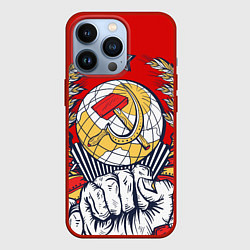 Чехол для iPhone 13 Pro СССР серп и молот герб, цвет: 3D-красный