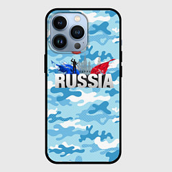 Чехол для iPhone 13 Pro Russia: синий камфуляж, цвет: 3D-черный