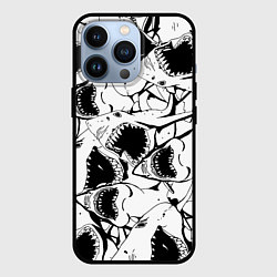 Чехол для iPhone 13 Pro Пасти акул - паттерн, цвет: 3D-черный