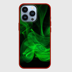 Чехол для iPhone 13 Pro Зелёный абстрактный дым, цвет: 3D-красный