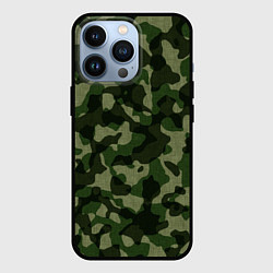 Чехол для iPhone 13 Pro Камуфляж зелёного цвета, цвет: 3D-черный