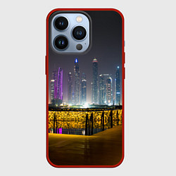 Чехол для iPhone 13 Pro Неоновый ночной город и мост, цвет: 3D-красный