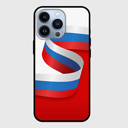 Чехол для iPhone 13 Pro Лента триколор на красно-белом фоне, цвет: 3D-черный