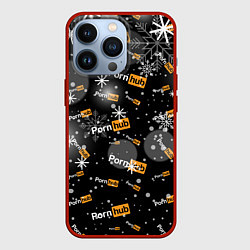 Чехол для iPhone 13 Pro Надписи Porn Hub - снежинки, цвет: 3D-красный