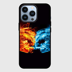 Чехол для iPhone 13 Pro Вода и огонь - два кулака Brofist, цвет: 3D-черный
