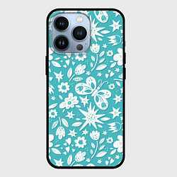 Чехол для iPhone 13 Pro Нежный цветочный паттерн, цвет: 3D-черный