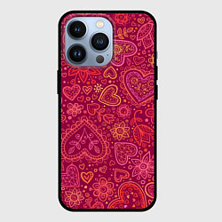 Чехол для iPhone 13 Pro Цветы с сердцами, цвет: 3D-черный
