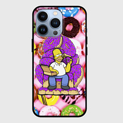 Чехол для iPhone 13 Pro Гомер Симпсон в окружении пончиков, цвет: 3D-черный