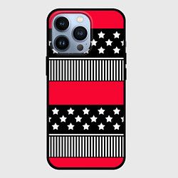 Чехол для iPhone 13 Pro Red and black pattern with stripes and stars, цвет: 3D-черный