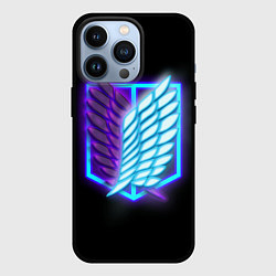 Чехол для iPhone 13 Pro Attack on Titan neon logo, цвет: 3D-черный