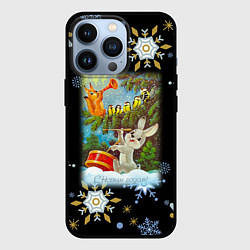 Чехол для iPhone 13 Pro Новый год зайчик играет на барабане, цвет: 3D-черный