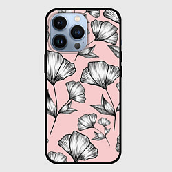 Чехол для iPhone 13 Pro Графичные цветы на пудровом фоне, цвет: 3D-черный