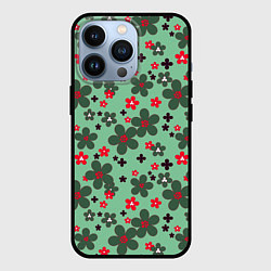 Чехол для iPhone 13 Pro Красно-зеленый цветочный узор ретро, цвет: 3D-черный