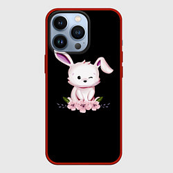 Чехол iPhone 13 Pro Крольчонок С Цветами На Чёрном Фоне