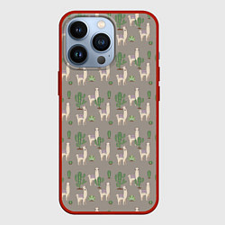 Чехол для iPhone 13 Pro Три забавных ламы среди кактусов, цвет: 3D-красный