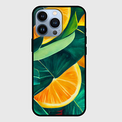 Чехол для iPhone 13 Pro Листья монстеры и дольки апельсинов, цвет: 3D-черный