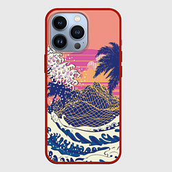 Чехол для iPhone 13 Pro Ретро дизайн большие волны, пальмы и абстрактные г, цвет: 3D-красный