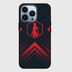 Чехол для iPhone 13 Pro Красный символ Tomb Raider на темном фоне со стрел, цвет: 3D-черный