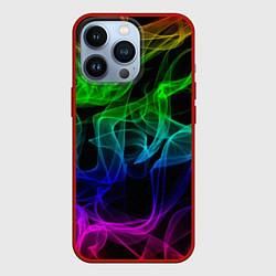 Чехол для iPhone 13 Pro Разноцветный неоновый дым, цвет: 3D-красный