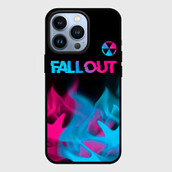 Чехол для iPhone 13 Pro Fallout - neon gradient: символ сверху, цвет: 3D-черный