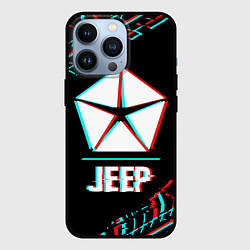 Чехол для iPhone 13 Pro Значок Jeep в стиле glitch на темном фоне, цвет: 3D-черный