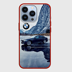 Чехол для iPhone 13 Pro БМВ у горного озера, цвет: 3D-красный