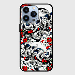 Чехол для iPhone 13 Pro Красные цветы и птицы, цвет: 3D-черный