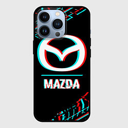 Чехол для iPhone 13 Pro Значок Mazda в стиле glitch на темном фоне, цвет: 3D-черный