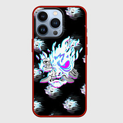 Чехол для iPhone 13 Pro Cyberpunk 2077 neon samurai glitch art colors, цвет: 3D-красный