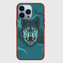 Чехол для iPhone 13 Pro Голова синего волка, цвет: 3D-красный